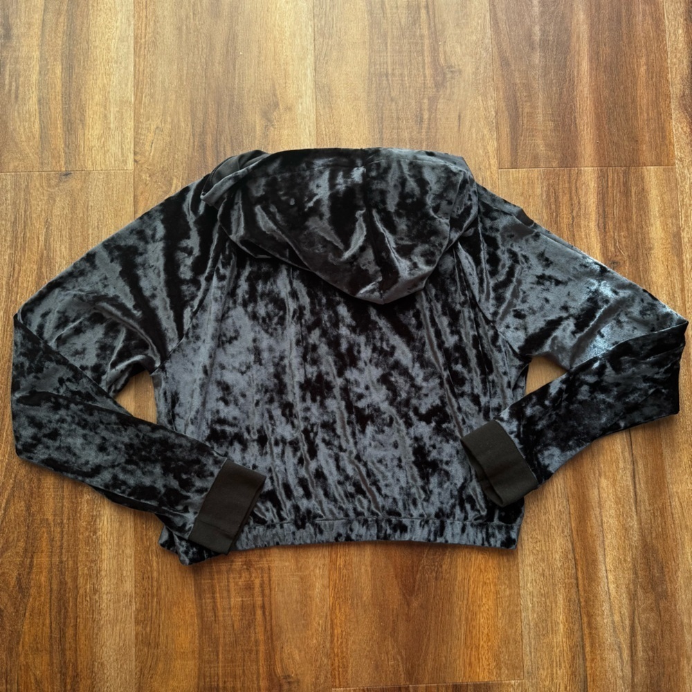 La Senza Black Crushed Velvet Velour Full Zip Cropped Y2K Track Sweater M - Picture 4 of 11